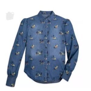 Disney Parks "Her Universe" Button Front Long Sleeve Denim Shirt Blue Sz XL